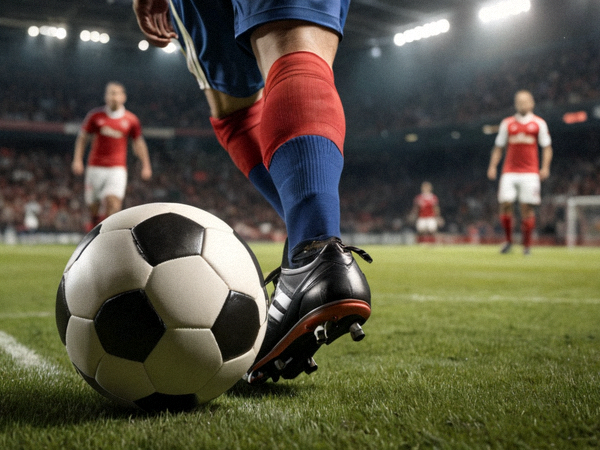 足球比赛精彩集锦画面中球员起脚射门的瞬间