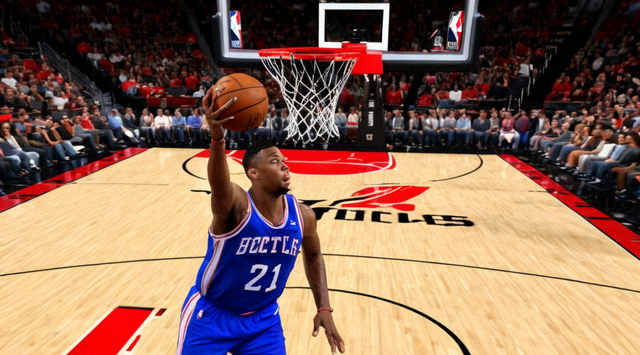 NBA篮球比赛球员上篮与观众席画面